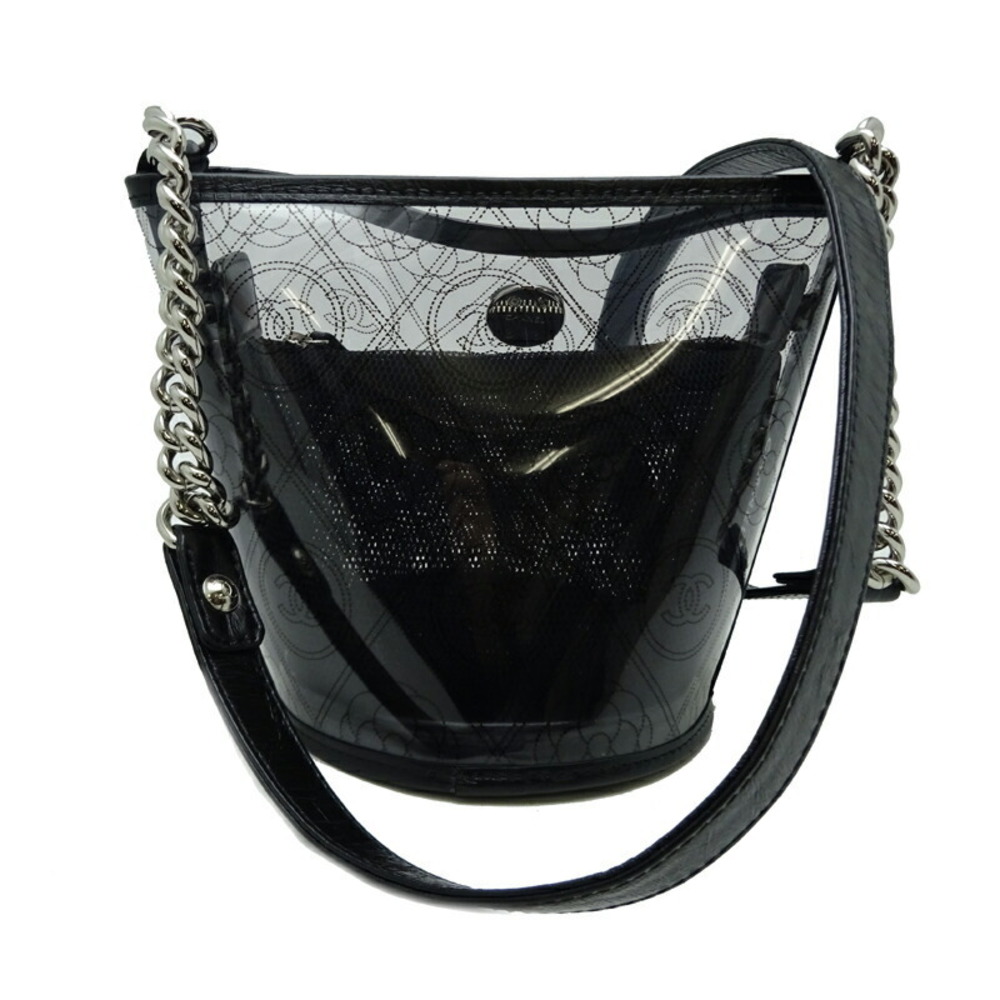 Chanel Vinyl Bag Black Bucket Chain Shoulder